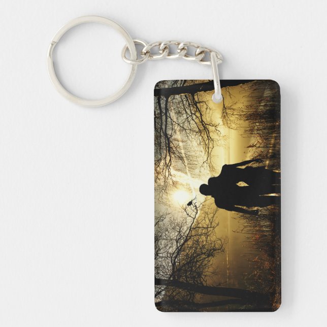 Romantic Lovers Silhouette at Sunset Key Ring (Front)