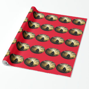 Romantic Lovers Silhouette at Sunset Wrapping Paper