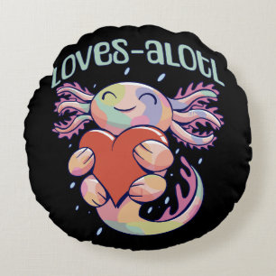 Romantic Loves - happy axolotl Round Cushion