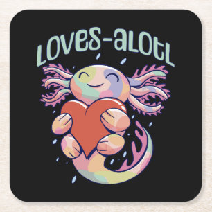 Romantic Loves - happy axolotl Square Paper Coaster