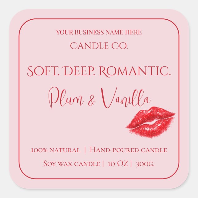 Romantic Luxury Love Design - Velvet Kiss Candle  Square Sticker (Front)