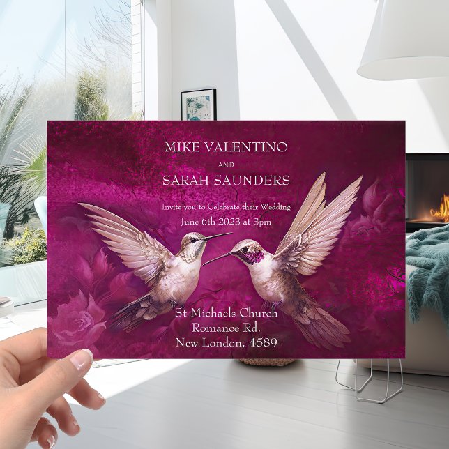 Romantic Magenta and White Hummingbirds Wedding Invitation (Creator Uploaded)