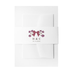 Romantic Magenta Bow Floral Wedding Invitation Belly Band