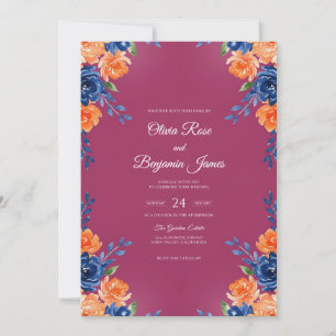 Romantic Magenta Orange Dahlia Wedding Invitation