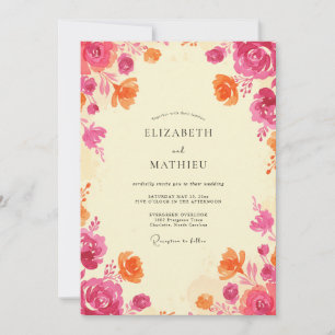 Romantic Magenta Orange Petal Wedding Invitation