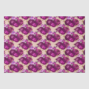 Romantic Magenta Roses and Gold Leaves on Peach Tissue Paper