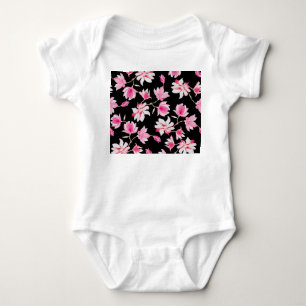 Romantic Magnolia: Black Watercolor Baby Bodysuit