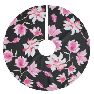 Romantic Magnolia: Black Watercolor Brushed Polyester Tree Skirt