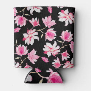 Romantic Magnolia: Black Watercolor Can Cooler