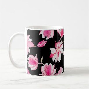 Romantic Magnolia: Black Watercolor Coffee Mug