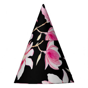 Romantic Magnolia: Black Watercolor Party Hat