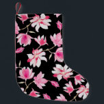 Romantic Magnolia: Black Watercolor Small Christmas Stocking<br><div class="desc">Seamless pattern of watercolor romantic magnolia flower on black background
Romantic magnolia flowers on black watercolor background.
Romantic watercolor magnolia flowers on black background.
red,  floral,  pattern,  background,  flower,  texture,  decor,  watercolor,  summer,  wedding,  paper,  fashion,  nature,  vintage,  illustration,  spring,  love,  birthday,  white,  retro</div>