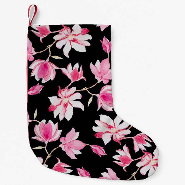Romantic Magnolia: Black Watercolor Small Christmas Stocking (Front)