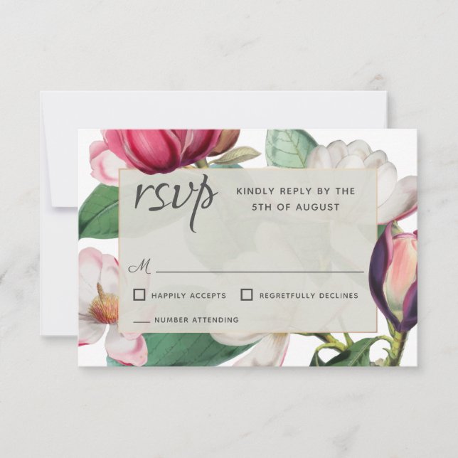 Romantic Magnolia Blossoms Elegant Floral RSVP (Front)