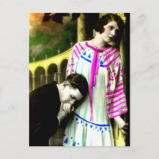 Romantic Man Kissing Woman's Hand Vintage Postcard