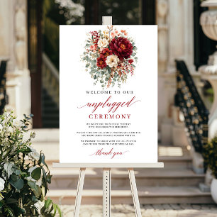Romantic Maroon Autumn Unplugged Ceremony Sign