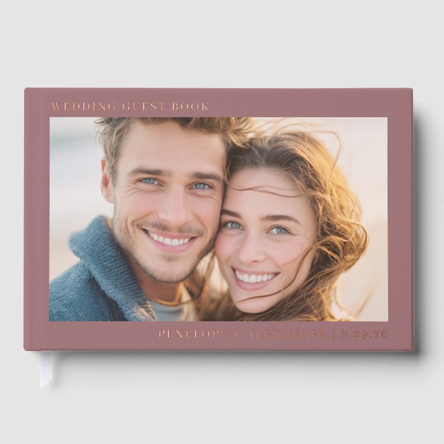 Romantic Maroon Classic Photo Guest Book (Front)