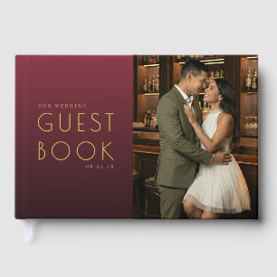 Romantic Maroon Elegant Photo Guest Book
