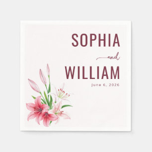 Romantic Maroon Floral Lilies Napkin