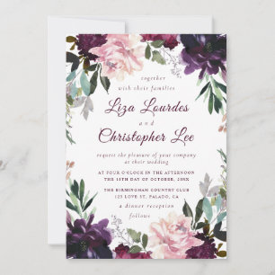 Romantic Marsala Burgundy Floral Wedding Invitation