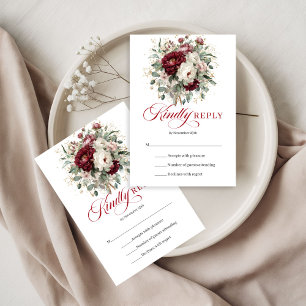 Romantic Marsala Floral Eucalyptus Wedding RSVP Card
