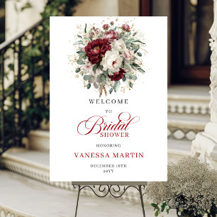 Romantic Marsala Floral Eucalyptus Welcome Sign