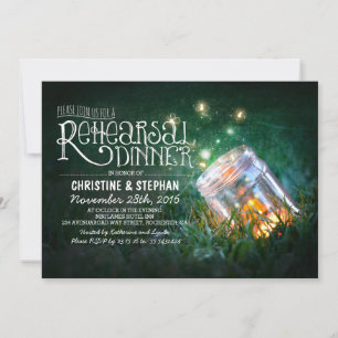 Romantic mason jar & fireflies rehearsal dinner invitation
