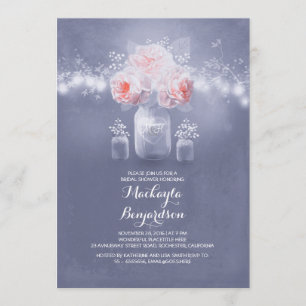 romantic mason jar rustic lights bridal shower invitation