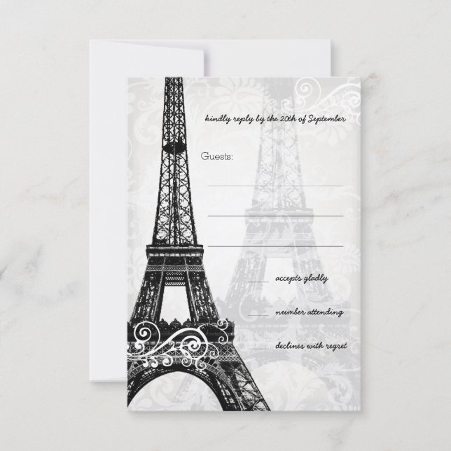 Romantic Mason Jar Shadows Damask Wedding RSVP (Front)