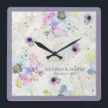 Romantic Mauve Floral  Square Wall Clock<br><div class="desc">Romantic Mauve Floral design. This Wedding date wall clock template combines two backgrounds for more dynamic look.

For matching items please follow the link:
https://www.zazzle.com/collections/romantic_mauve_floral_collection-119499646558679983

 In case you need customisation for the design be free to contact me : szdesigns2021@gmail.com</div>