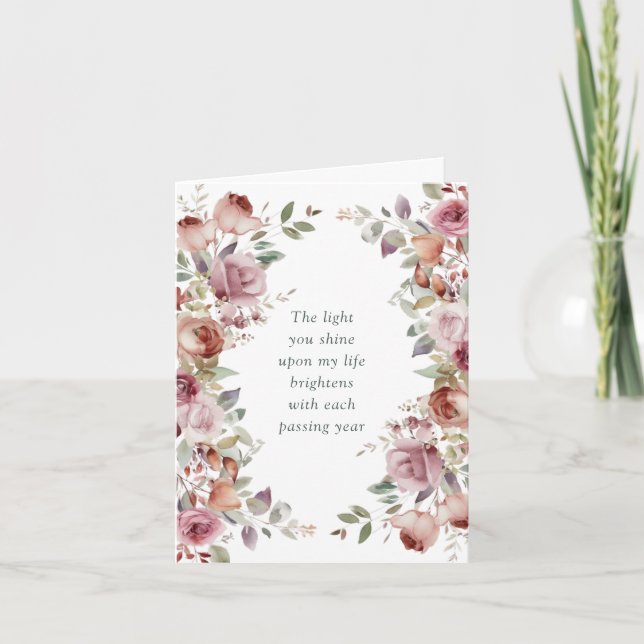 Romantic Mauve Floral Valentine's Day  Holiday Card (Front)