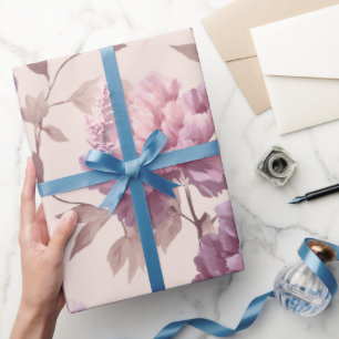 Romantic Mauve Peony Cream Floral Pattern Wrapping Paper
