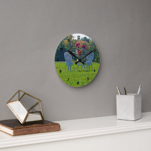 Romantic Meadow of Love Garden Table Flowers Round Clock
