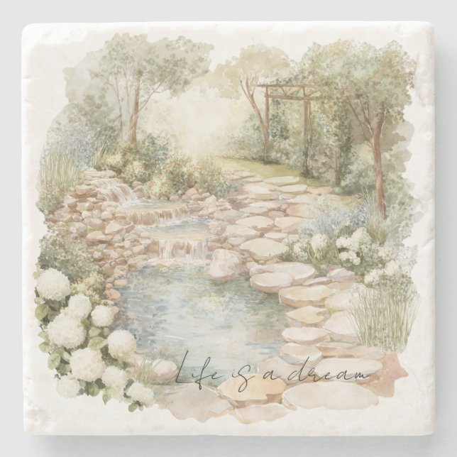 Romantic Meadow Rock Path Stone Coaster (Front)