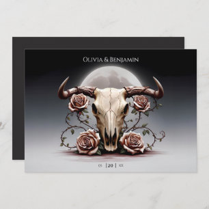 Romantic Mediaeval Floral Cow Skull Wedding Invitation