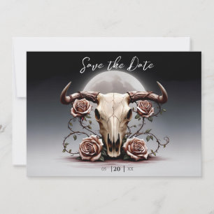 Romantic Mediaeval Floral Cow Skull Wedding Save The Date