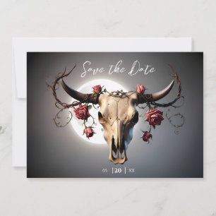 Romantic Mediaeval Floral Cow Skull Wedding Save The Date