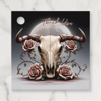 Romantic Mediaval Floral Cow Skull Wedding Favour Tags