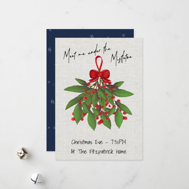 Romantic Meet Me Under the Mistletoe Christmas Holiday Card (Front/Back In Situ)