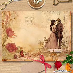 Romantic memories loving couple in the yard rustic tissue paper