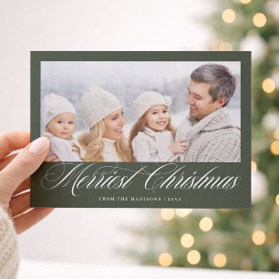 Romantic Merriest Christmas Photo Hunter Green Holiday Card