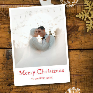 Romantic Merry Christmas Newlywed Photo Rich Red Holiday Card