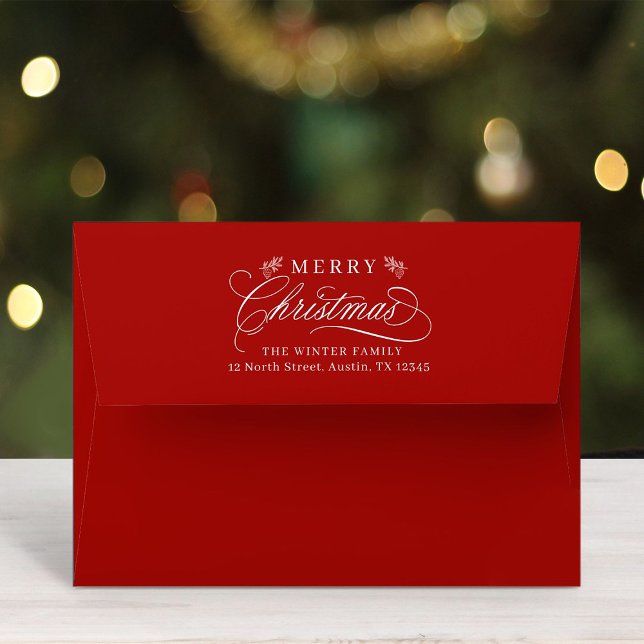 Romantic Merry Christmas Return Address Red Envelope (Creator Uploaded)