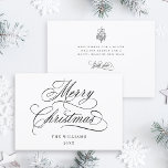 Romantic Merry Christmas Script Flat Holiday Card<br><div class="desc">This simple Christmas flat card features elegant and romantic swirly calligraphy lettering with a winter holly berry bouquet and custom text on the back. For more advanced customisation of this design,  please click the BLUE DESIGN TOOL BUTTON above!</div>