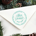 Romantic Merry Christmas Script Return Address Rubber Stamp<br><div class="desc">Holiday return address stamp with a swirly "Merry Christmas" script with winterberries boughs. For more advanced customisation of this design,  please click the BLUE DESIGN TOOL BUTTON above!</div>