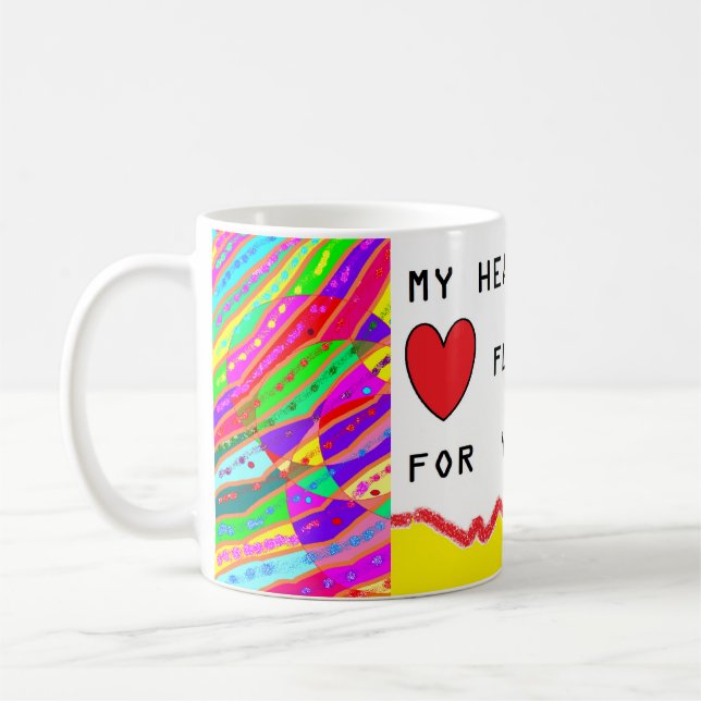 Romantic message and art about hearts coffee mug (Left)