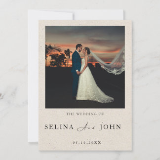 Romantic Minimalist Cream Text and Photo Wedding  Invitation