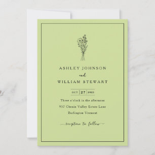 Romantic Minimalist Lime Green Floral Wedding Invitation
