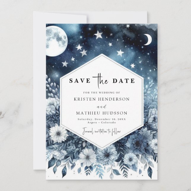 Romantic Minimalist Moonlit Wedding Save The Date (Front)