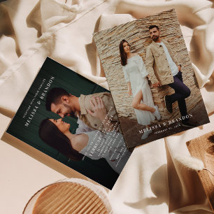Romantic Minimalist Overlay Text 2 Photo Wedding  Invitation